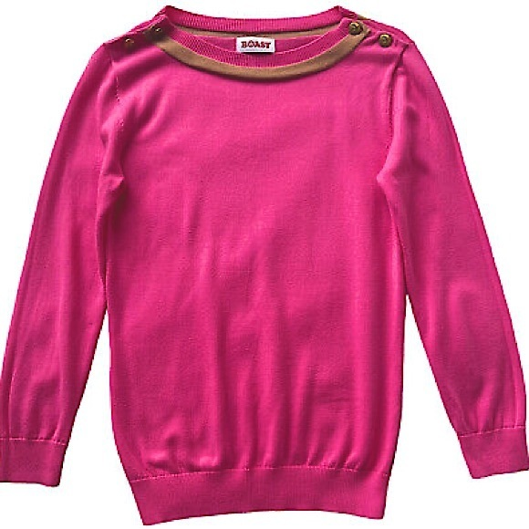 Boast Tennis Sweater Womens Pink 3/4 Sleeve Boat Neck  Maple Leaf‎ Buttons - Picture 1 of 9